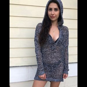 American Eagle swim cover up open knit sweater size Large